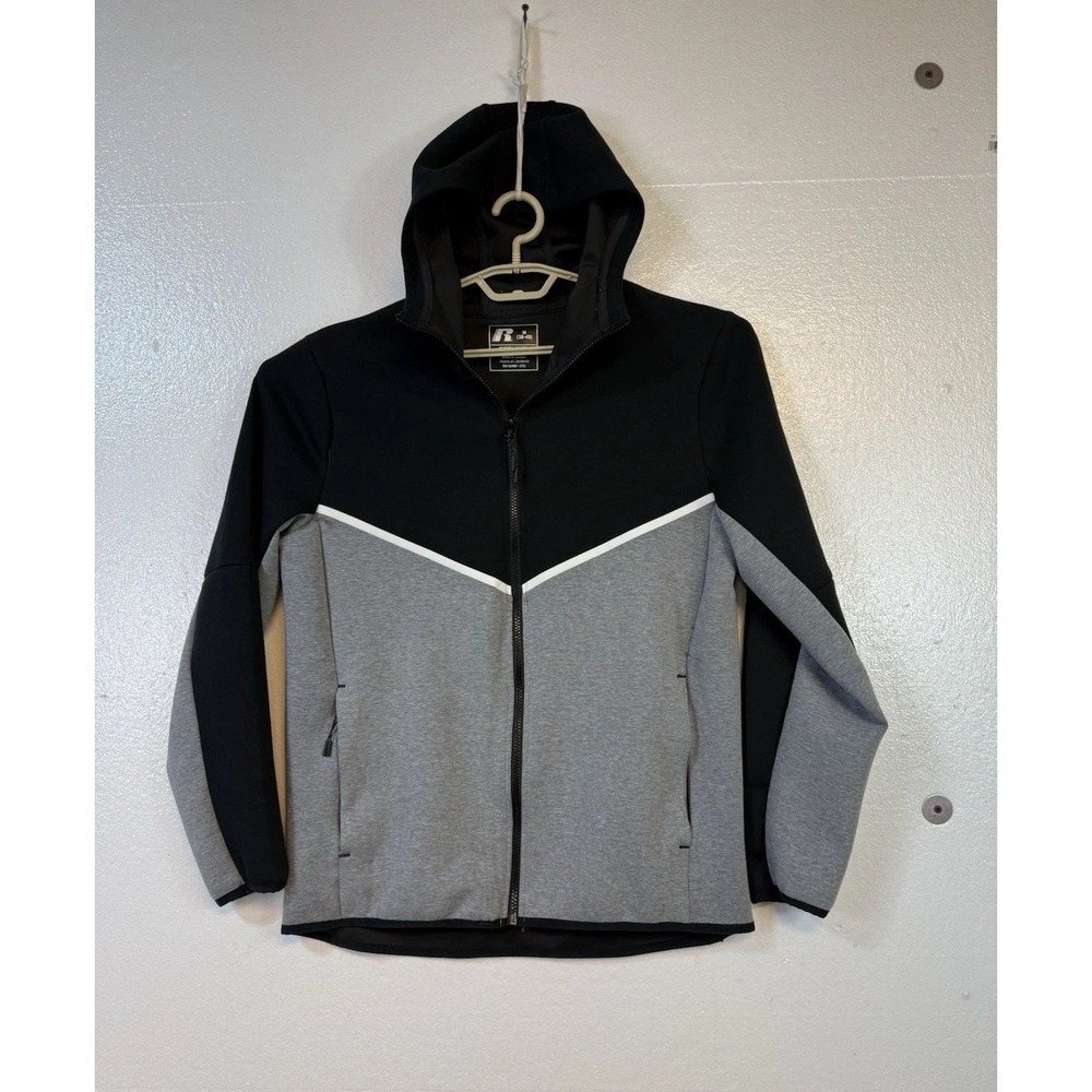 Russell Athletes Hoodie Men‎ Sz M Fusion Knit Full Zip Gray Black Jacket Sports
